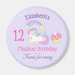 Cute Unicorn met kleurrijke afzuigster en cupcake Magneet