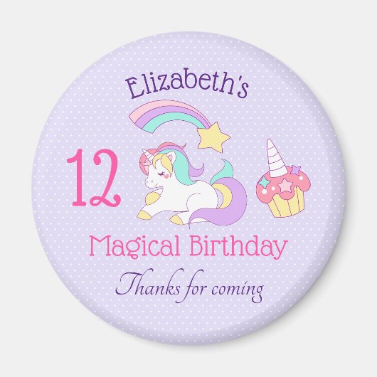 Cute Unicorn met kleurrijke afzuigster en cupcake Magneet (Voorkant)