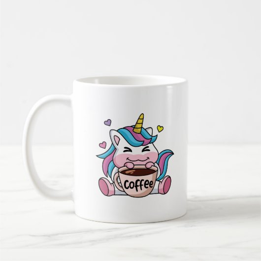 Cute Unicorn met koffie Koffiemok (Links)