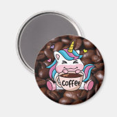 Cute Unicorn met koffie Magneet (Voorkant / Achterkant)