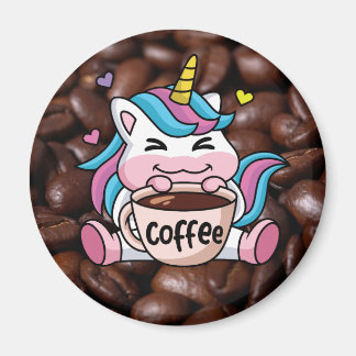 Cute Unicorn met koffie Magneet