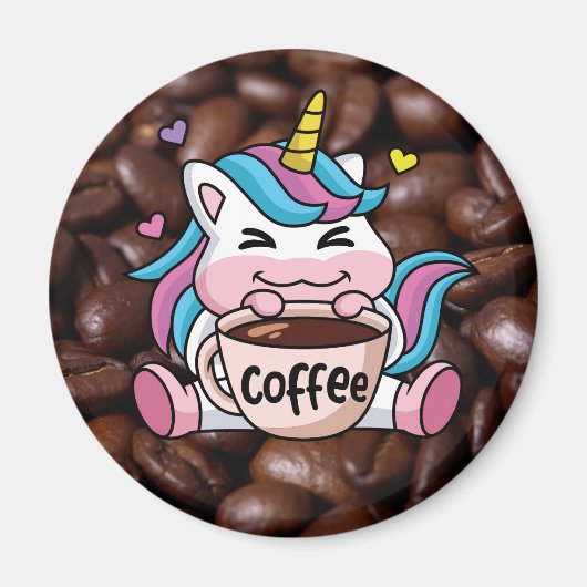 Cute Unicorn met koffie Magneet (Voorkant)