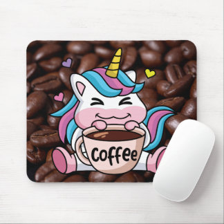 Cute Unicorn met koffie Muismat
