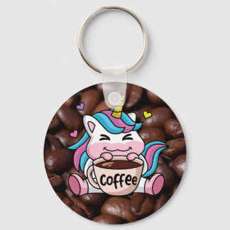 Cute Unicorn met koffie Sleutelhanger