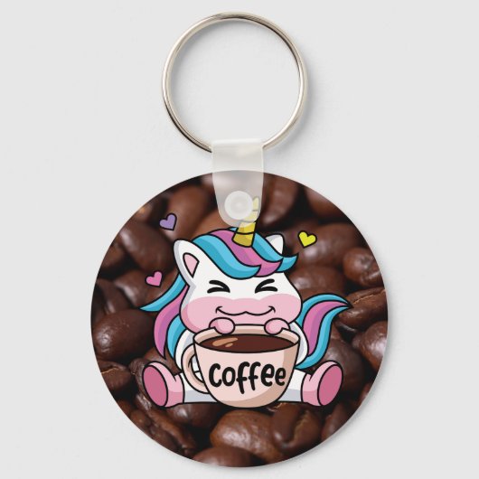 Cute Unicorn met koffie Sleutelhanger (Voorkant)