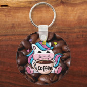 Cute Unicorn met koffie Sleutelhanger (Voorkant)