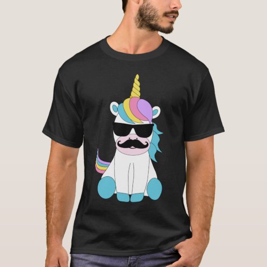 Cute Unicorn met Mustache T-shirt (Voorkant)