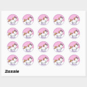 Cute unicorn met naam ronde sticker (Vel)