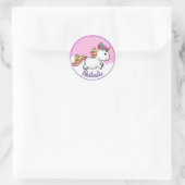 Cute unicorn met naam ronde sticker (Tas)