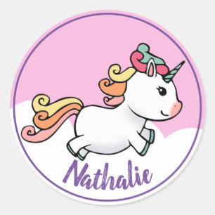 Cute unicorn met naam ronde sticker