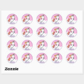 Cute unicorn met naam ronde sticker (Vel)
