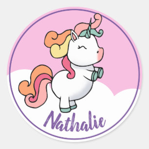 Cute unicorn met naam ronde sticker