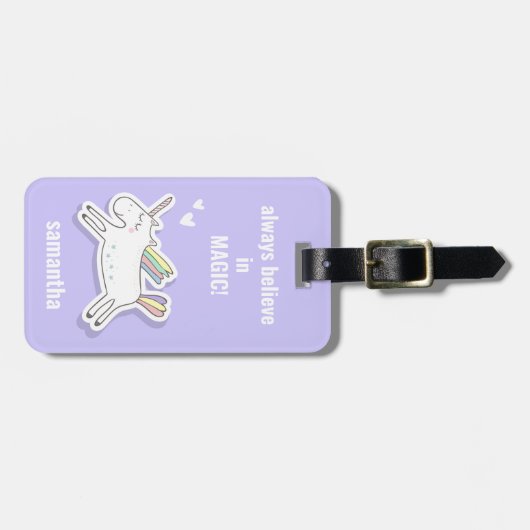 Cute Unicorn met Name Kinder Bagagelabel (Voorkant horizontaal)