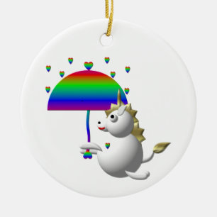 Cute unicorn met paraplu keramisch ornament