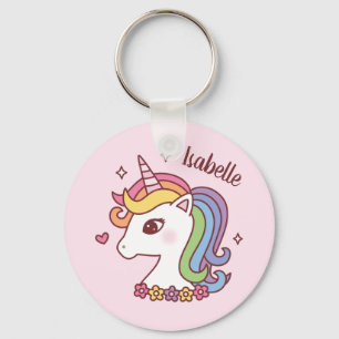 Cute Unicorn met Rainbow Mane Doodle Girls Name Sleutelhanger