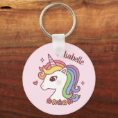Cute Unicorn met Rainbow Mane Doodle Girls Name Sleutelhanger (Voorkant)