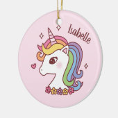 Cute Unicorn met Rainbow Mane Kinder Personalized Keramisch Ornament (Links)