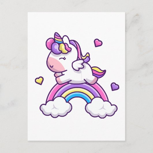 Cute Unicorn met regenboogCartoon Briefkaart (Voorkant)