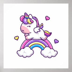 Cute Unicorn met regenboogCartoon Poster