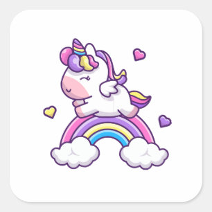 Cute Unicorn met regenboogCartoon Vierkante Sticker
