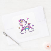 Cute Unicorn met regenboogCartoon Vierkante Sticker (Envelop)