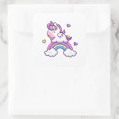 Cute Unicorn met regenboogCartoon Vierkante Sticker (Tas)