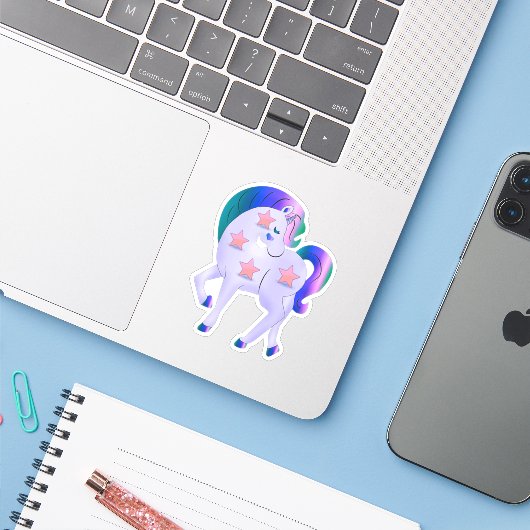 Cute Unicorn met sterren Sticker (Laptop met iPhone)