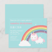 Cute Unicorn Mini Wings Rainbow Birthday Party Kaart (Voorkant / Achterkant)