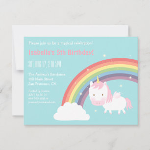 Cute Unicorn Mini Wings Rainbow Birthday Party Kaart