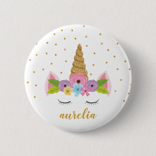 Cute Unicorn Name Button   Aangepaste kleur