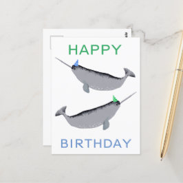 Cute Unicorn Narwhal Whale Happy Birthday Briefkaart