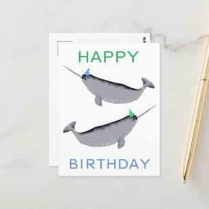 Cute Unicorn Narwhal Whale Happy Birthday Briefkaart
