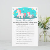 Cute Unicorn Nursery Rhyme Quiz baby shower game (Staand voorkant)
