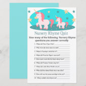 Cute Unicorn Nursery Rhyme Quiz baby shower game (Voorkant / Achterkant)