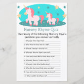 Cute Unicorn Nursery Rhyme Quiz baby shower game (Voorkant)