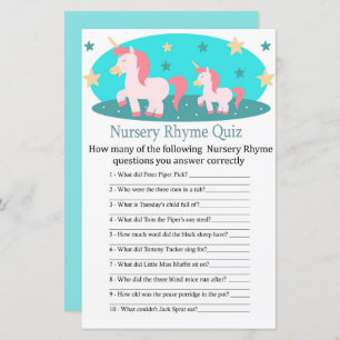Cute Unicorn Nursery Rhyme Quiz baby shower game