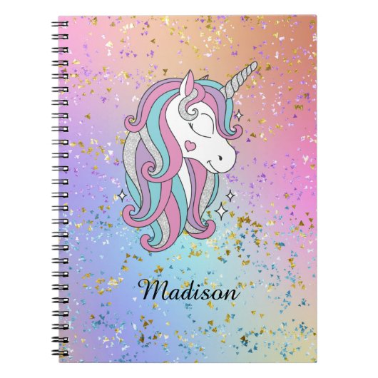 Cute Unicorn Ombre Rainbow Glitter Sparkle Spiral Notitieboek (Voorkant)