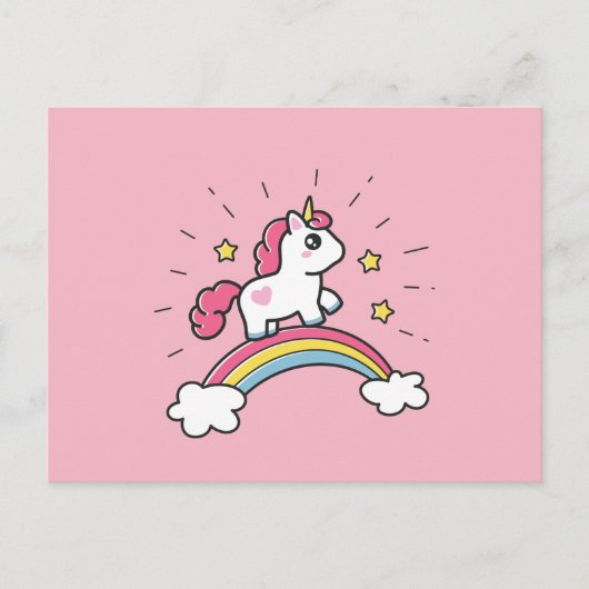 Cute Unicorn op een regenboogontwerp Briefkaart (Voorkant)