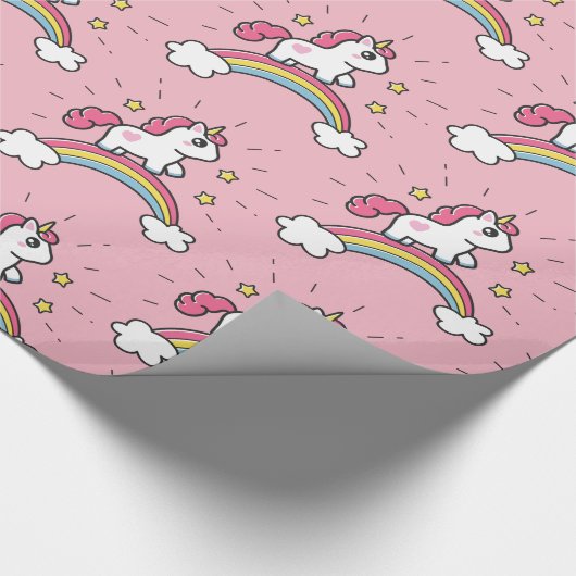 Cute Unicorn op een regenboogontwerp Cadeaupapier (Hoek)