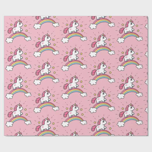 Cute Unicorn op een regenboogontwerp Cadeaupapier (Vlak)