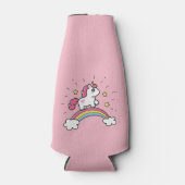 Cute Unicorn op een regenboogontwerp Flesjeskoeler (Voorkant)