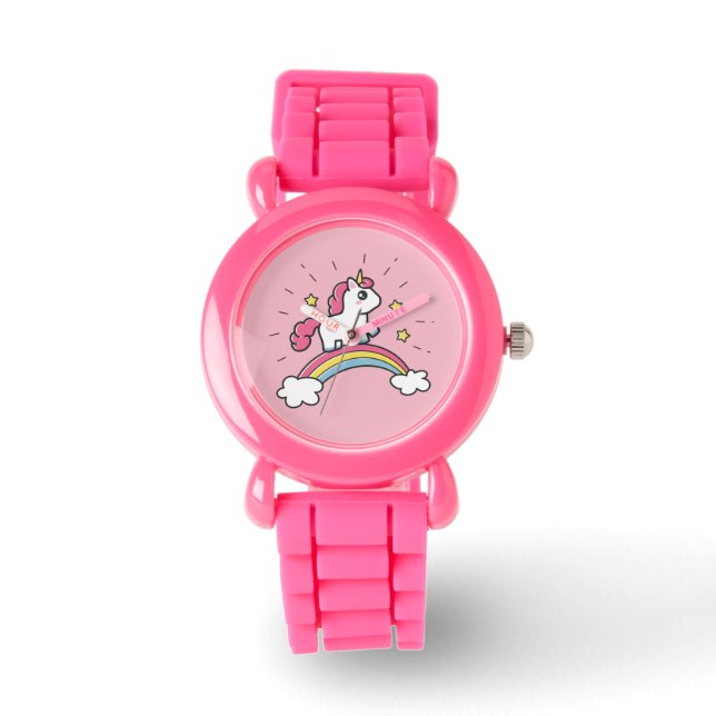 Cute Unicorn op een regenboogontwerp Horloge (Voorkant)