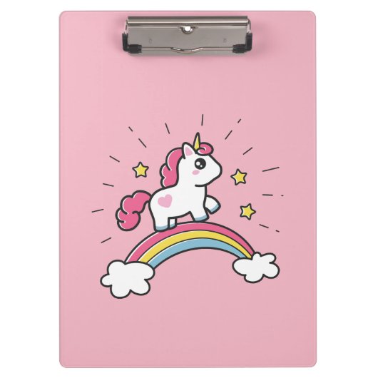 Cute Unicorn op een regenboogontwerp Klembord (Voorkant)
