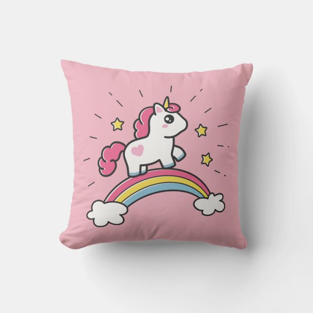 Cute Unicorn op een regenboogontwerp Kussen (Voorkant)