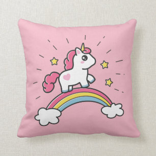 Cute Unicorn op een regenboogontwerp Kussen