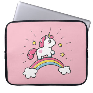 Cute Unicorn op een regenboogontwerp Laptop Sleeve