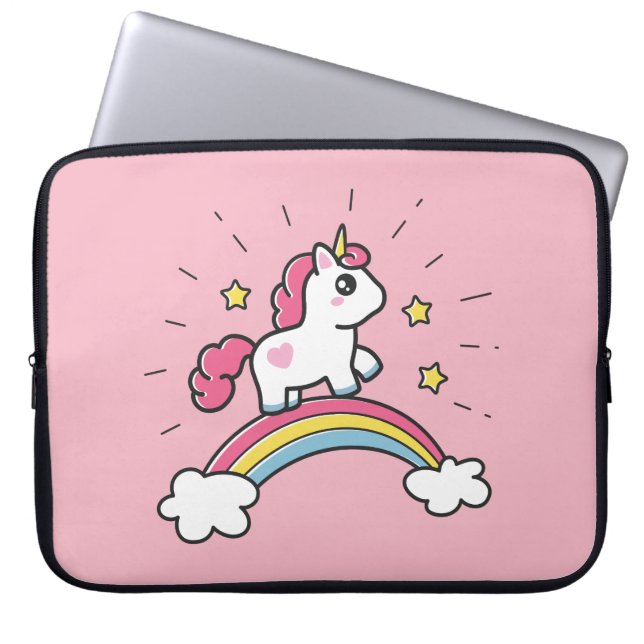 Cute Unicorn op een regenboogontwerp Laptop Sleeve (Voorkant)