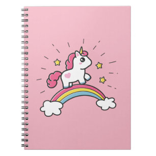 Cute Unicorn op een regenboogontwerp Notitieboek