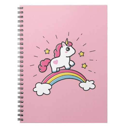 Cute Unicorn op een regenboogontwerp Notitieboek (Voorkant)