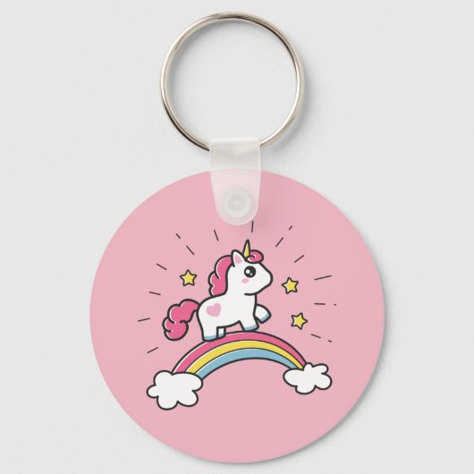 Cute Unicorn op een regenboogontwerp Sleutelhanger (Voorkant)